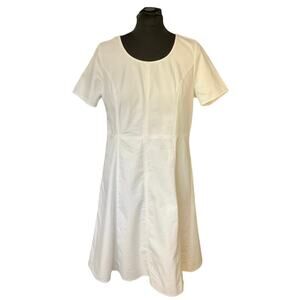 Denim & Company White Scoop Neck A-Line Short Sleeve Knee Length Dress Size 14